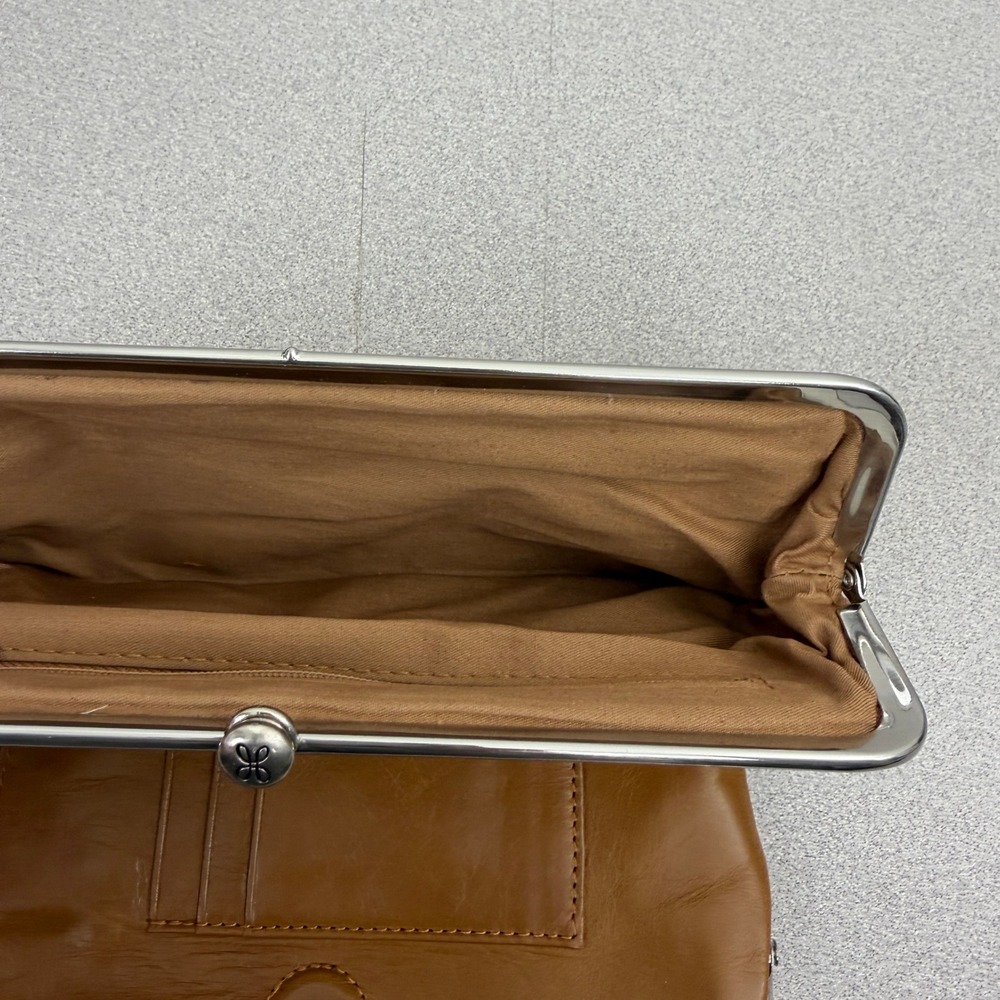 Hobo Lauren Wallet Womens OS Tan Brown Leather Double Frame Silver Clutch Cards - Picture 9 of 9